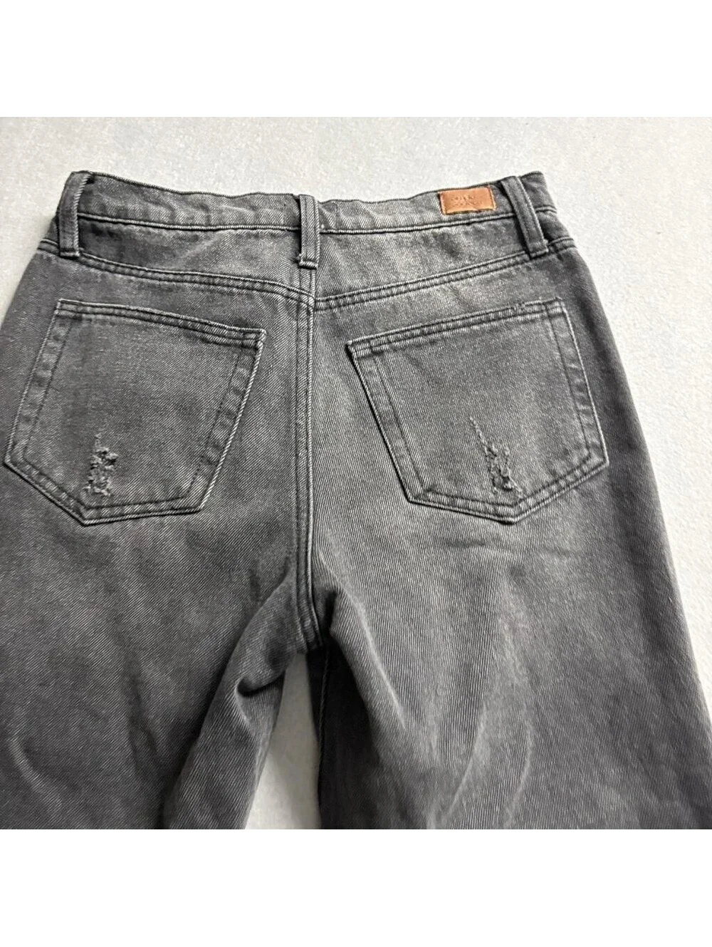 Simple Society Distressed Jeans Womens 5/27 Black High Rise Raw Frayed Hem Crop